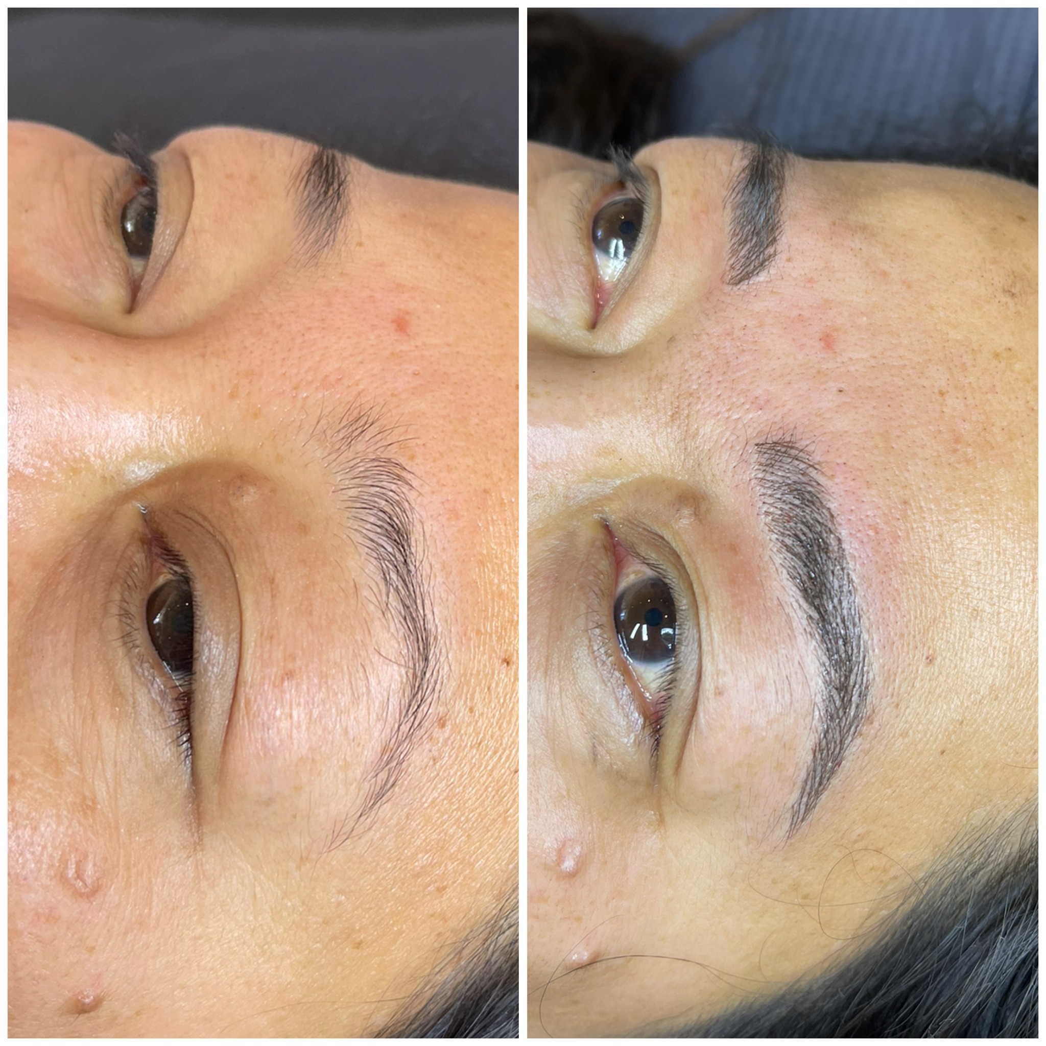 Før og efter permanent makeup af bryn