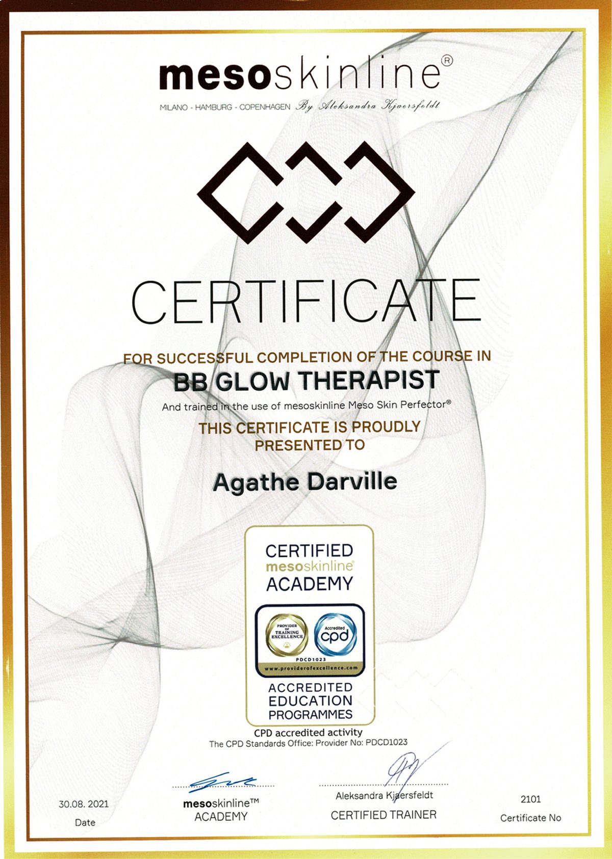 Certifikat: BB Glow Therapist, Mesoskinline, 2021