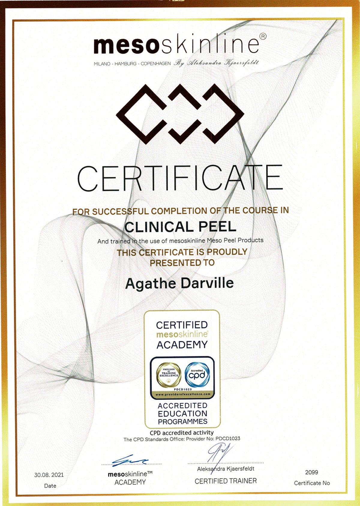 Certifikat: Clinical Peel, Mesoskinline, 2021