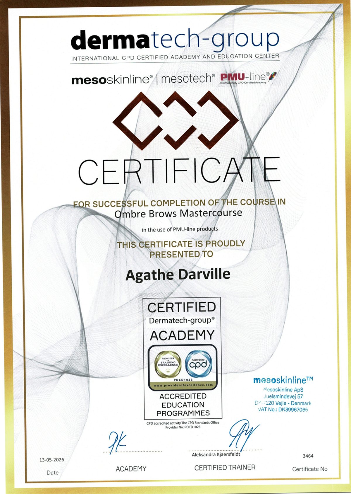 Certifikat: Ombre Brows Mastercourse, dermatech-group, 2026